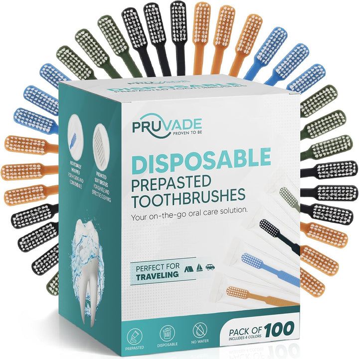 Paquete de 100 cepillos de dientes desechables con pasta de dientes...