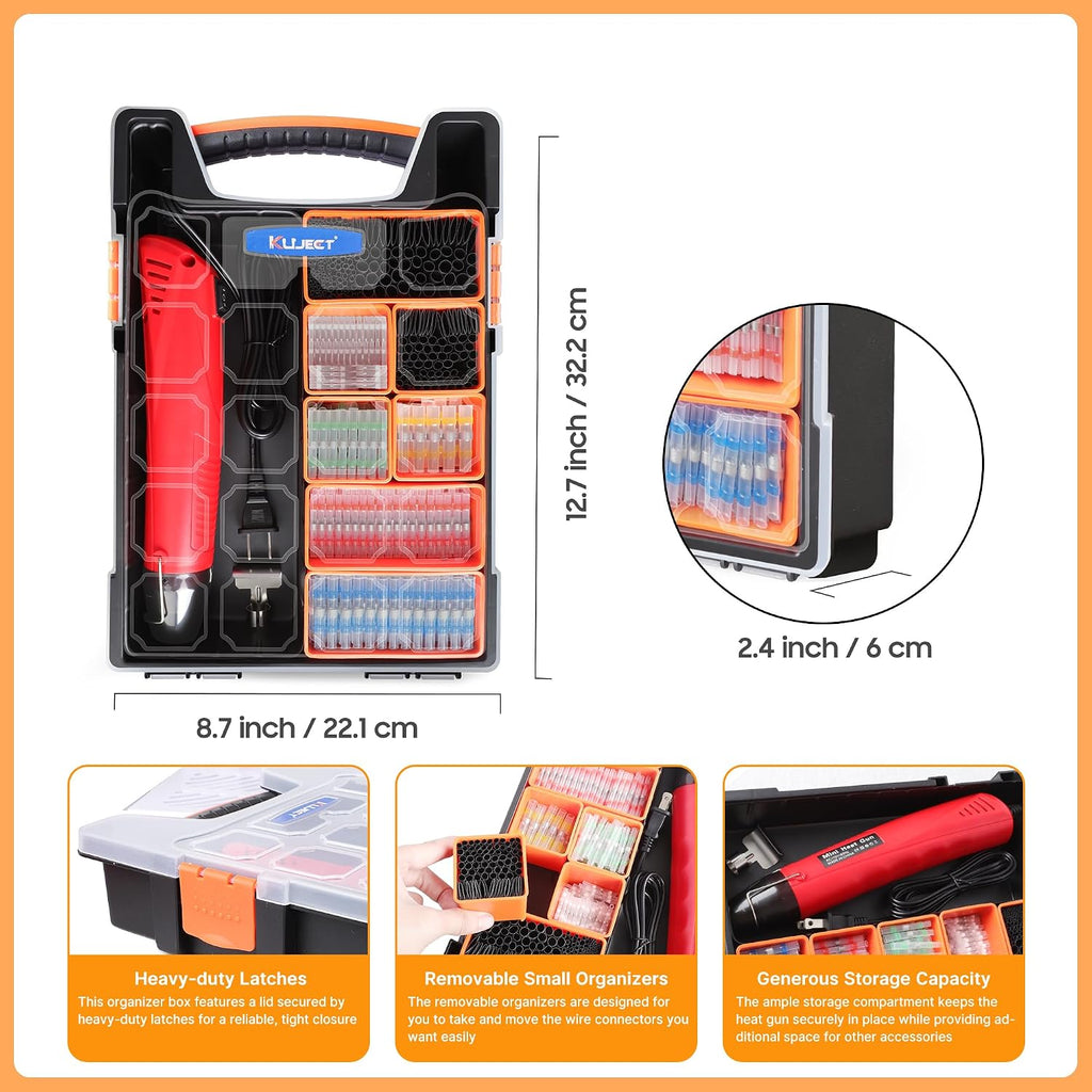 Kuject AWG26-10 - Kit de mini pistola termorretráctil, 820 conectores de alambre de sellado de soldadura y tubo termorretráctil, kit de conectores de alambre termorretráctil impermeable con pistola de
