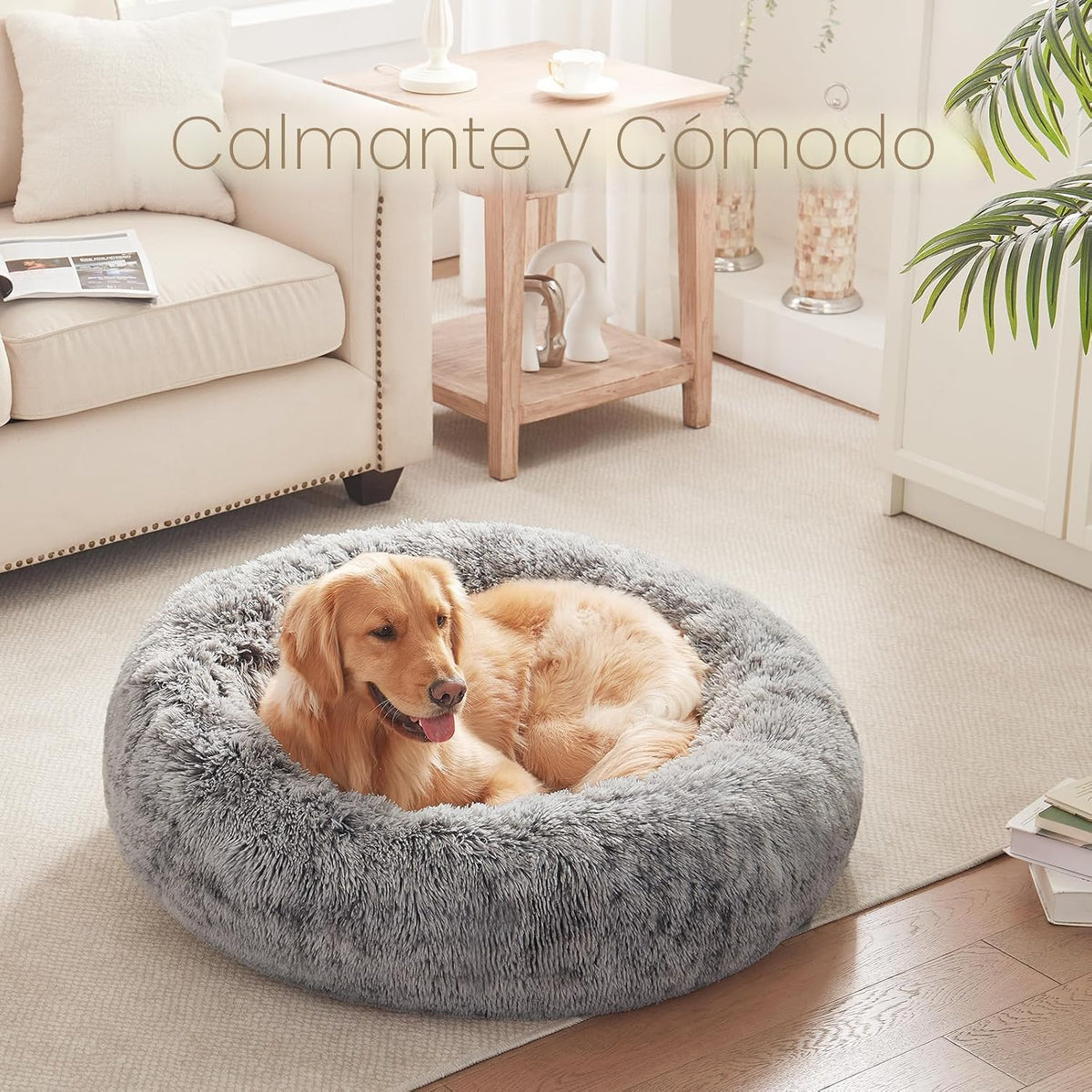 Cama de perro esponjosa de piel sintética de 36 pulgadas para