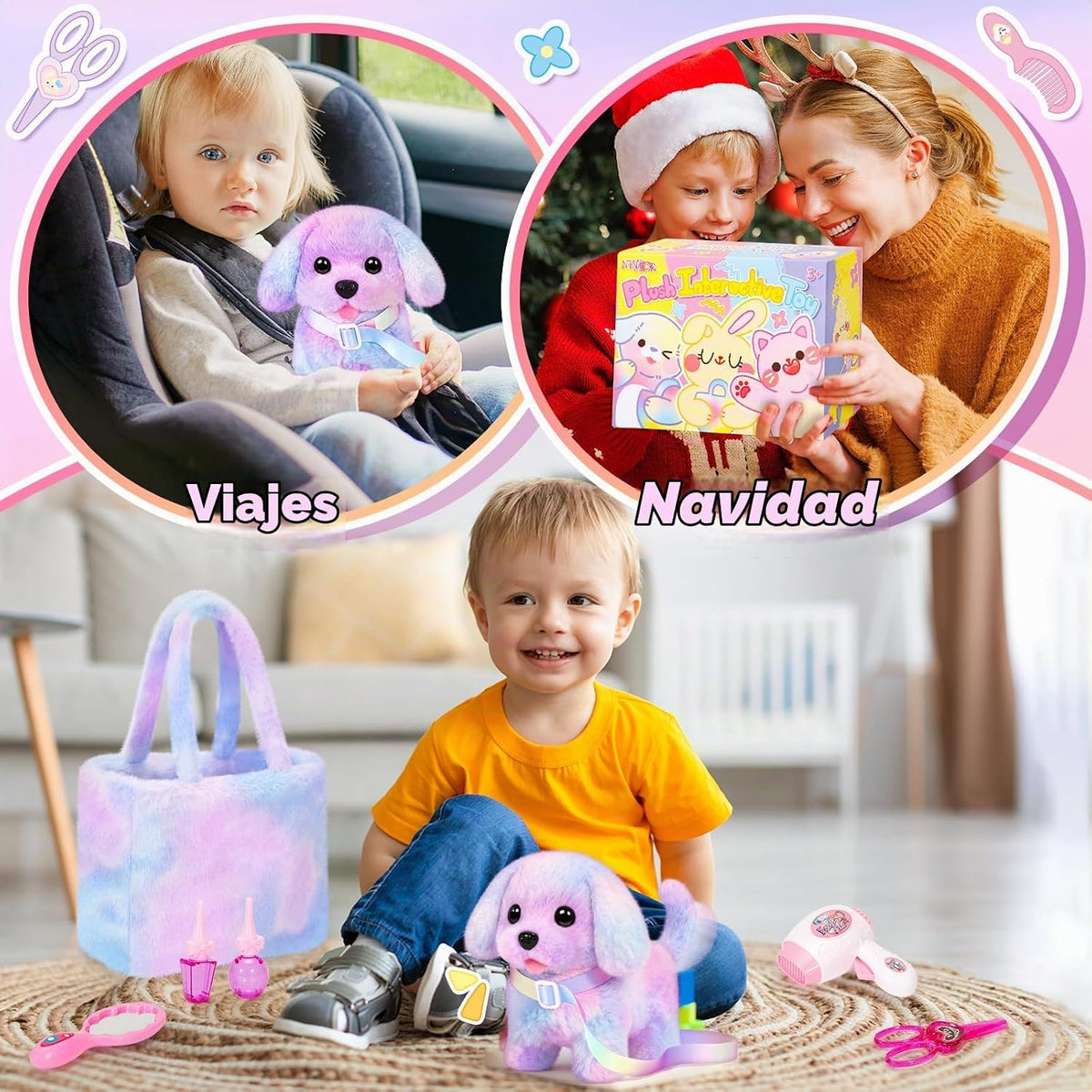 Juguetes de peluche para cachorros para niños con bolsa de mano