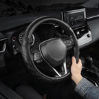 West Llama Funda para volante de piel de fibra de carbono con agarre antideslizante, diseño texturizado 3D, funda para volante de automóvil de 14.5-15 pulgadas, accesorio interior duradero (tamaño