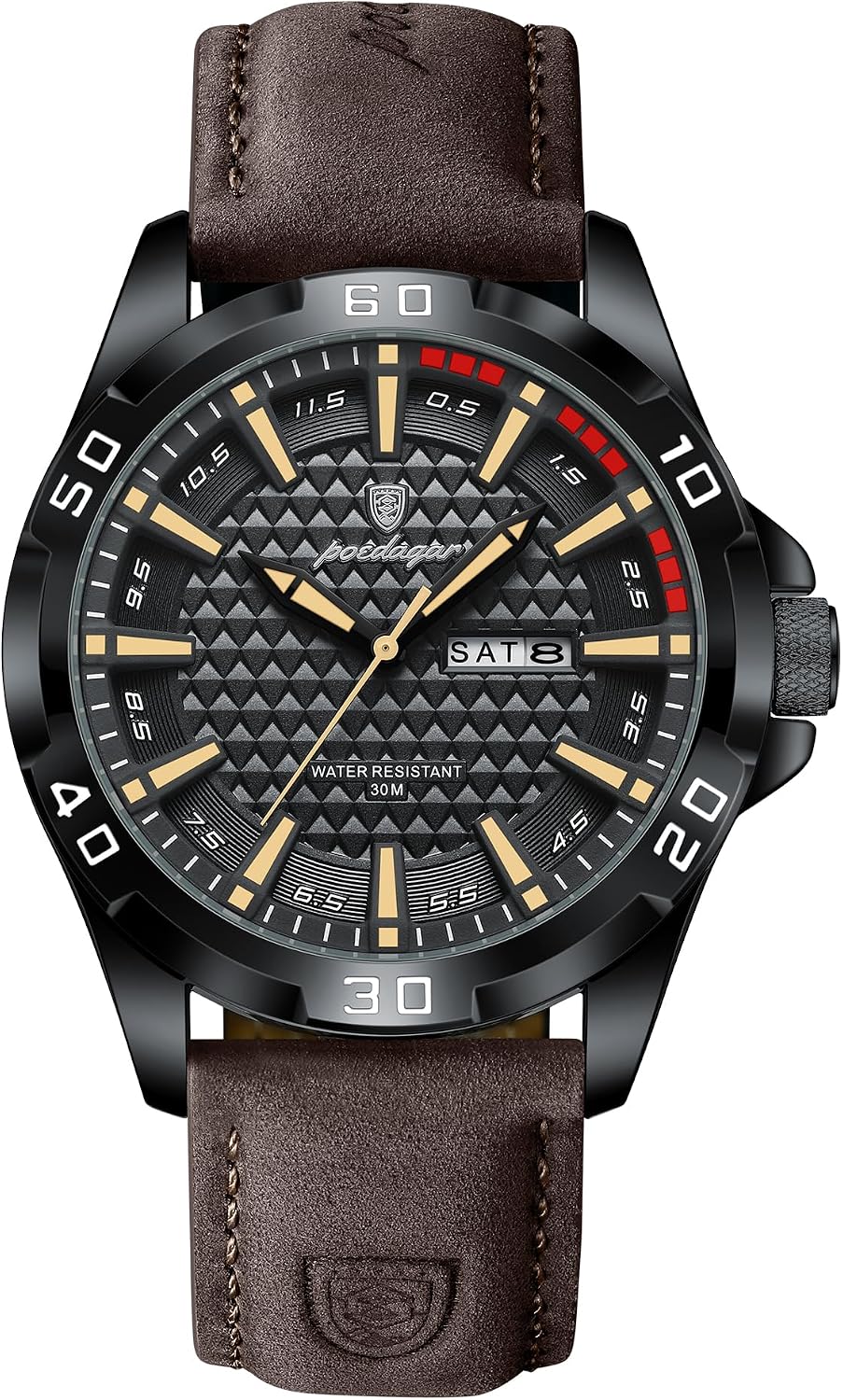 Poedagar Reloj de pulsera para hombre, de lujo, impermeable, luminoso, con fecha, para la semana, para negocios, esfera grande, de cuarzo, deportivo, de cuero, para hombre
