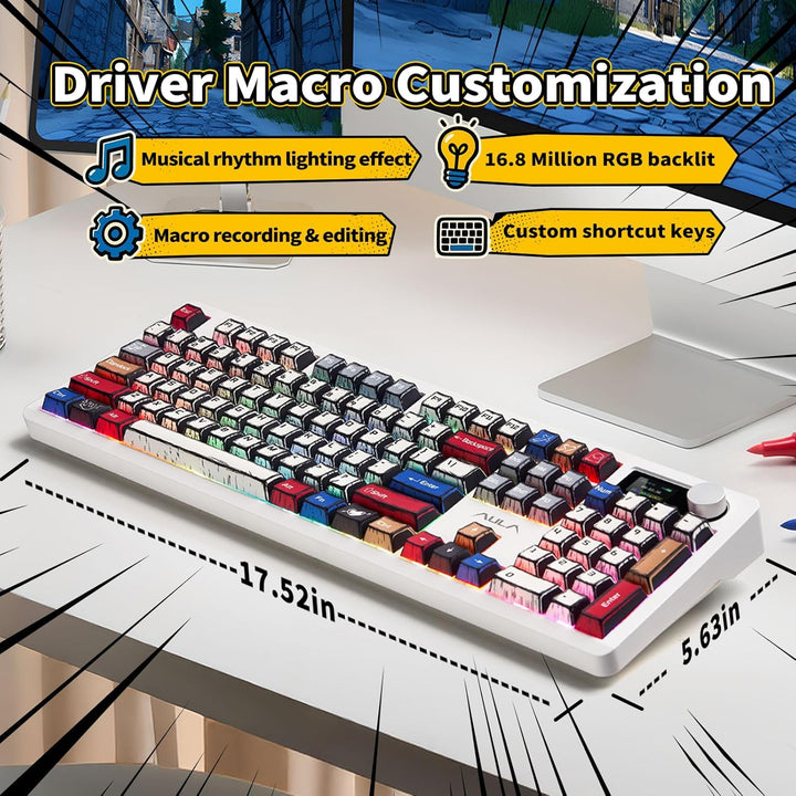 AULA Teclado Mecánico Inalámbrico F106 PRO, Teclado Gaming de Tamañ...