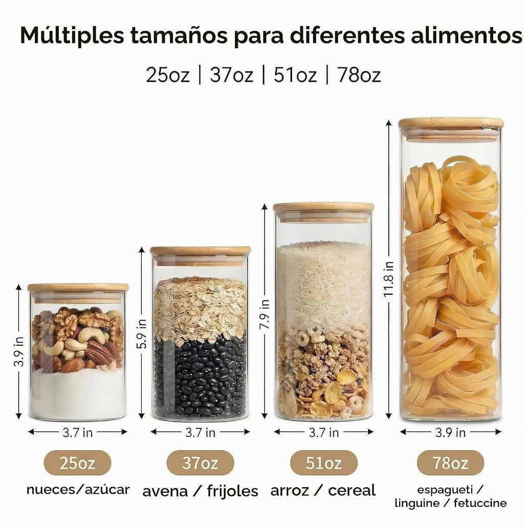 Contenedores herméticos de vidrio con tapas, paquete de 9 recipientes de almacenamiento de despensa y pasta, 25/37/51/78 onzas, juego de recipientes cuadrados de cocina para harina, azúcar