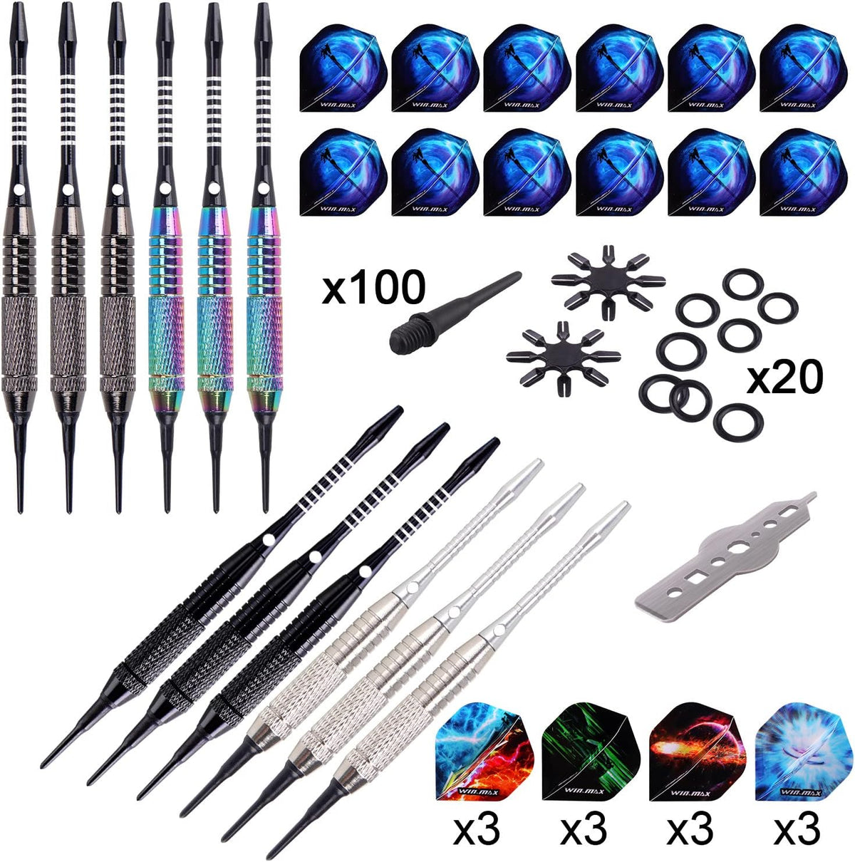 WIN.MAX Darts Punta de plástico 12 unidades Dardos de punta blanda para tablero electrónico de dardos