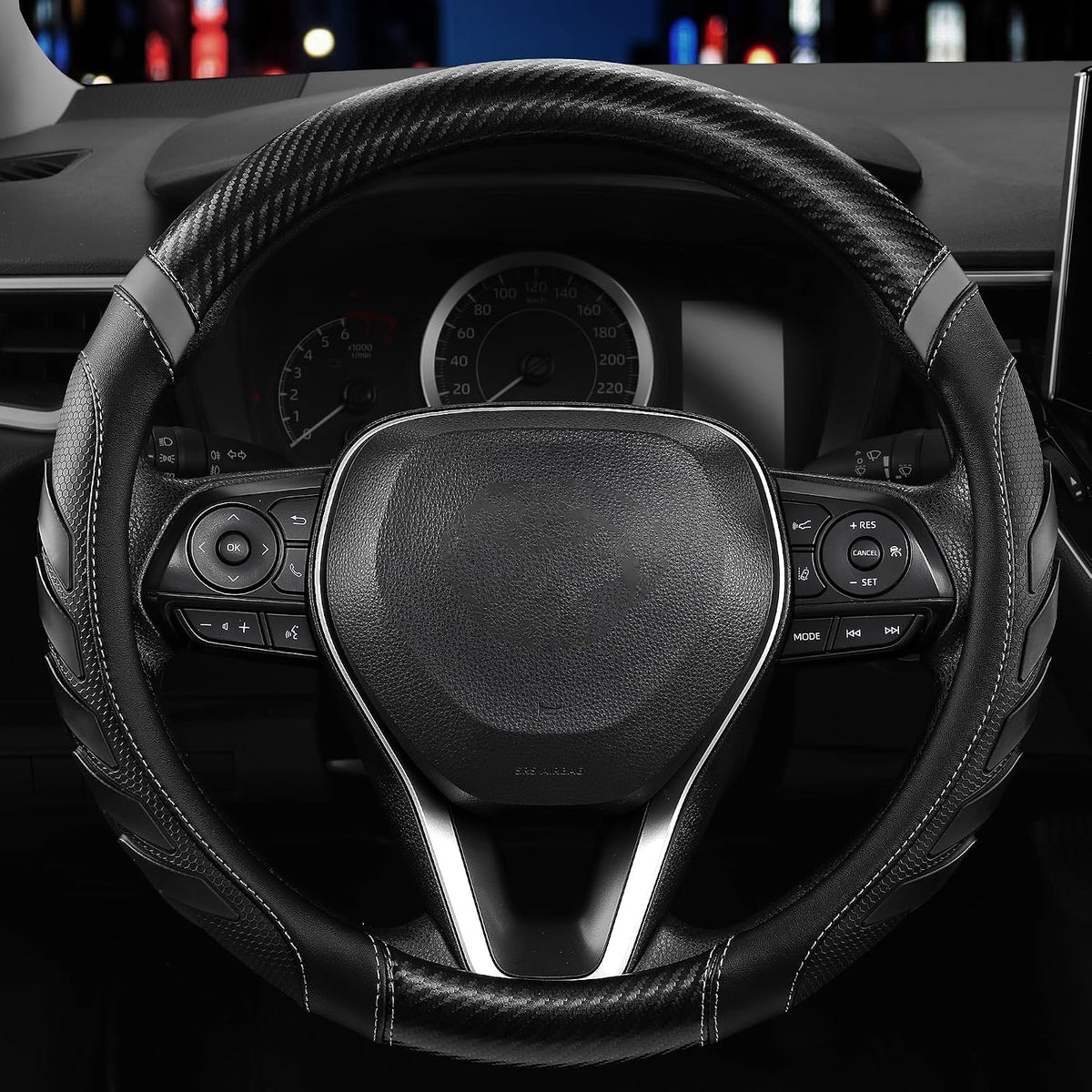 West Llama Funda para volante de piel de fibra de carbono con agarre antideslizante, diseño texturizado 3D, funda para volante de automóvil de 14.5 a 15 pulgadas, accesorio interior duradero (tamaño