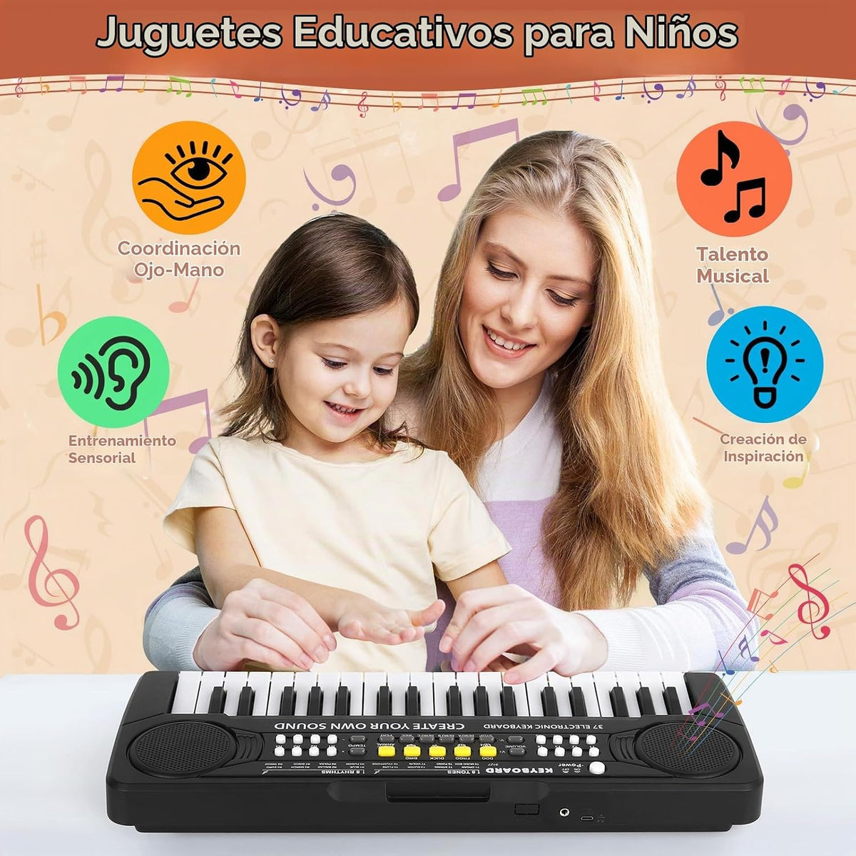 Piano para niños, teclado electrónico de 37 teclas, piano de música, juguetes educativos, instrumento musical, regalo para niños y niñas