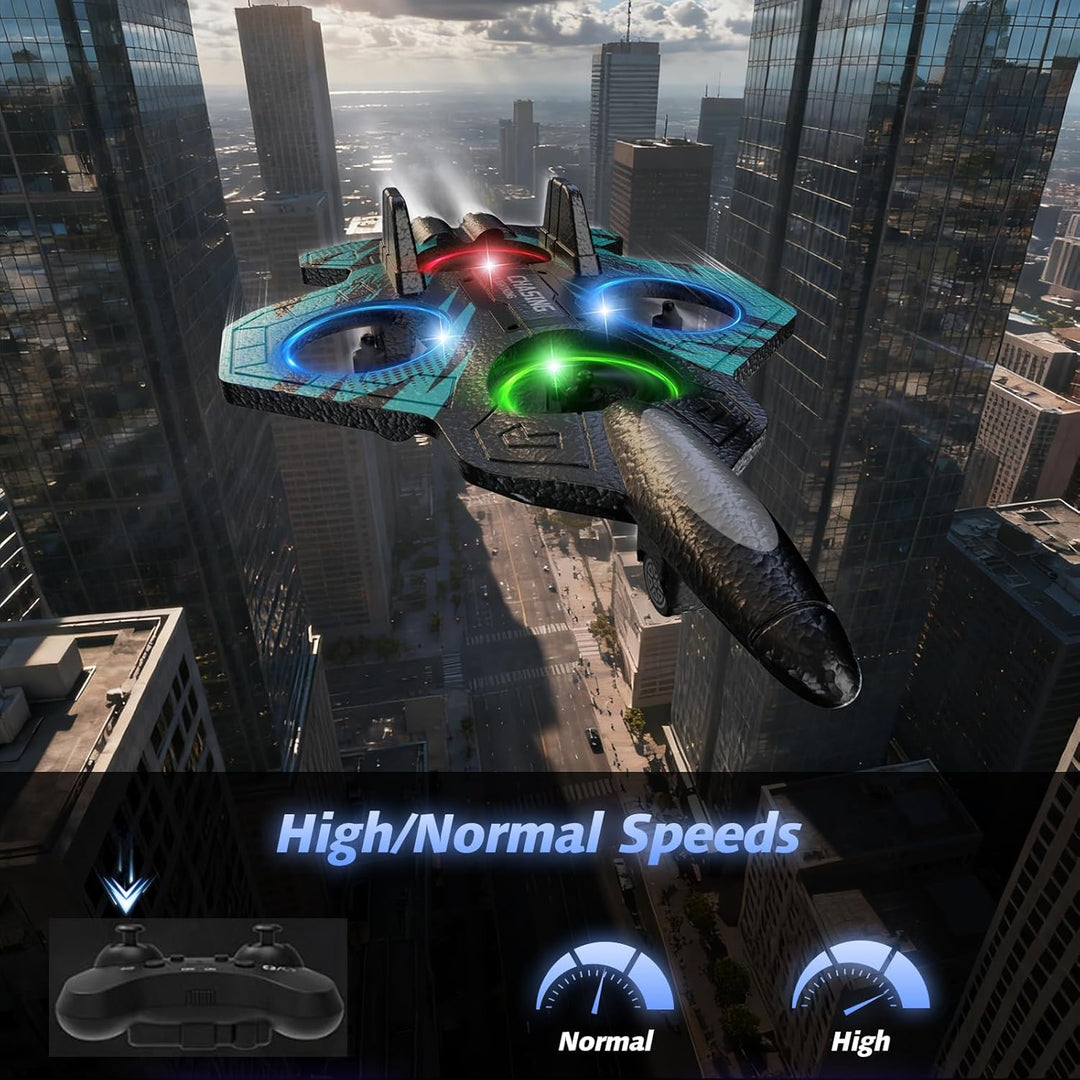 FUNPX Avión RC de espuma con luz LED fría, modo giratorio de 360° y...