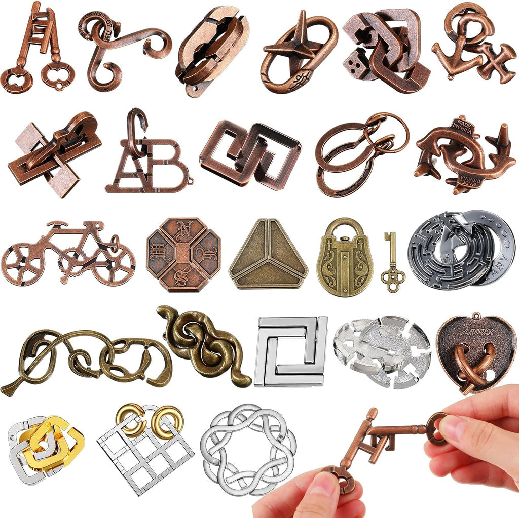 24 Piezas Rompecabezas Metálicos Tipo Enigma para Adultos, Puzzles Mágicos Muy Difíciles, Juegos Mentales de Alta Dificultad, Prueba de IQ y Lógica, Juego de Desenredo para Desafío Mental (Clásico)