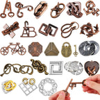 24 Piezas Rompecabezas Metálicos Tipo Enigma para Adultos, Puzzles Mágicos Muy Difíciles, Juegos Mentales de Alta Dificultad, Prueba de IQ y Lógica, Juego de Desenredo para Desafío Mental (Clásico)