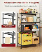 Estantería de 4 Niveles con 6 Ganchos, 33.2" x 12.7" x 57.3", negro