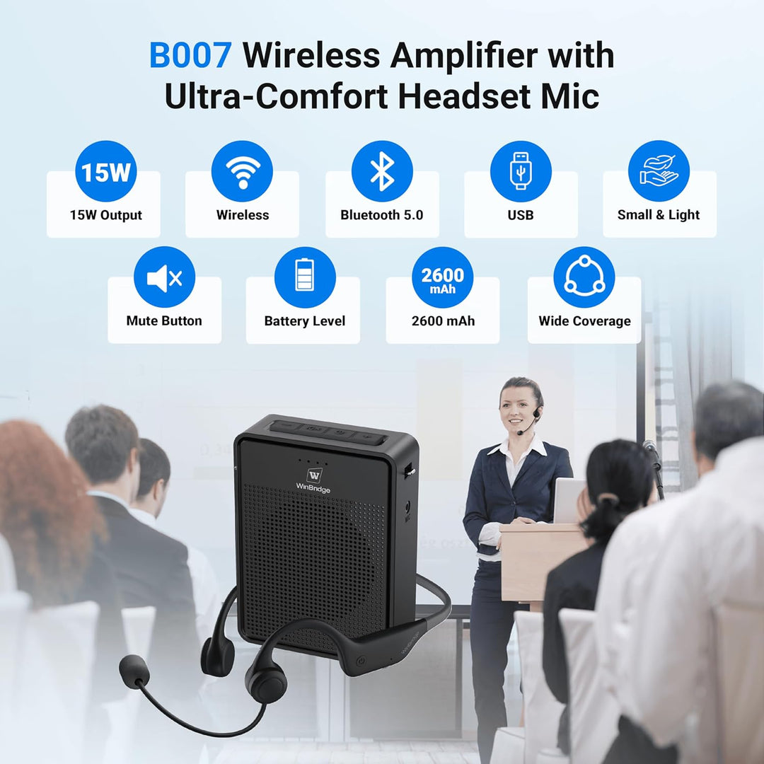Amplificador de Voz Micrófono Inalámbrico con Auriculares de Gancho...