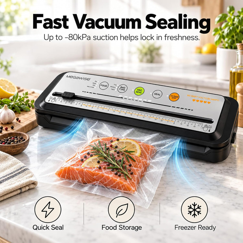 MEGAWISE - Máquina selladora al vacío, ahorrador de alimentos con modos