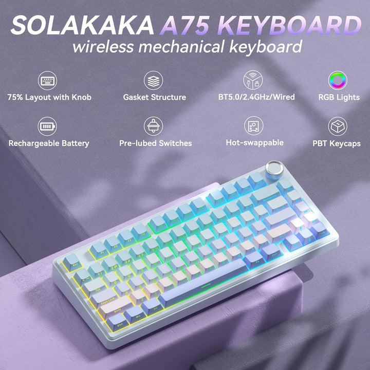 SOLAKAKA Teclado mecánico inalámbrico A75, teclado para juegos inte...