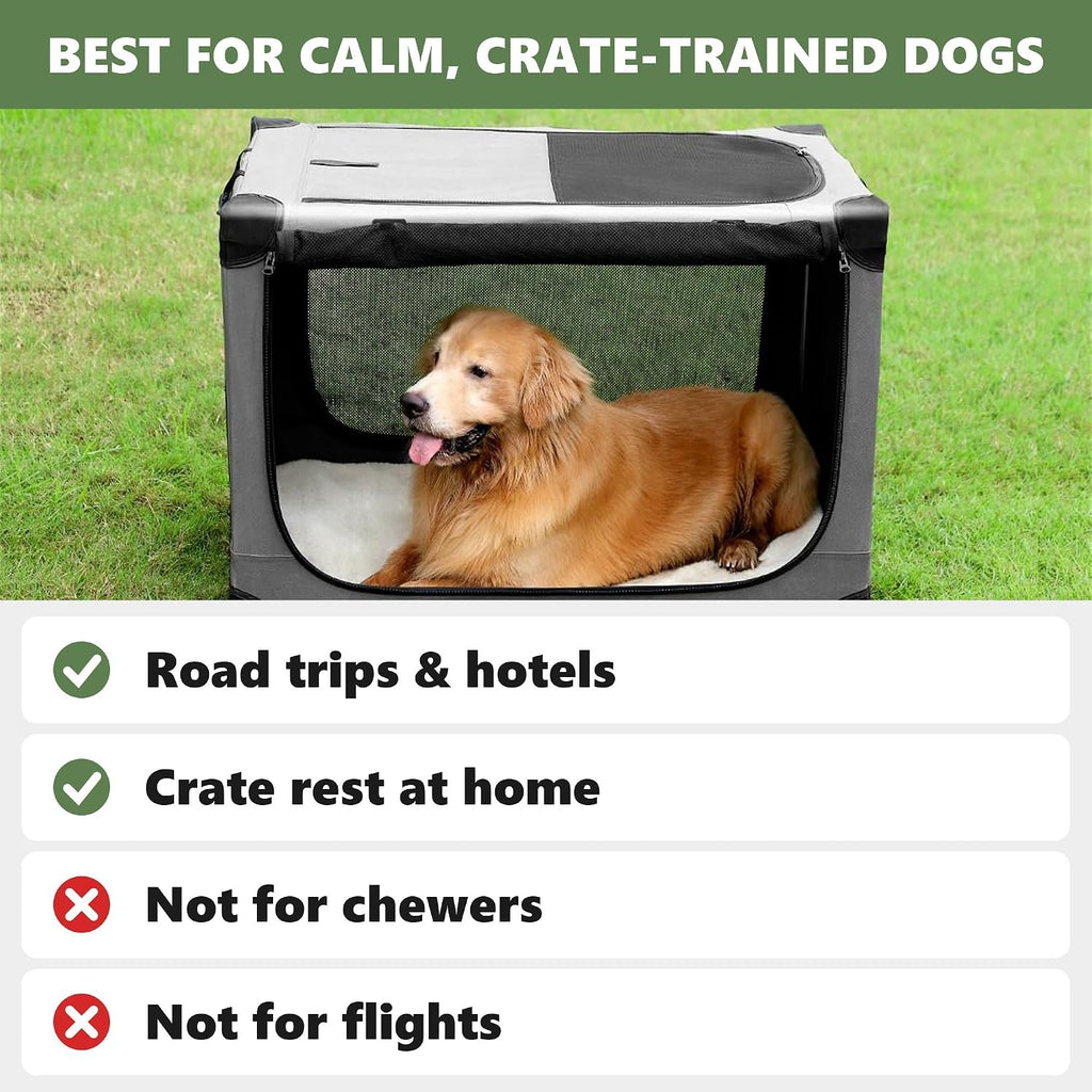Jaula de Viaje Plegable para Perros de 24 Pulgadas, Caseta Suave Portátil de 4 Puertas para Perros Medianos a Grandes, Ventanas de Malla Resistente a Mordeduras, Uso en Interiores/Exteriores