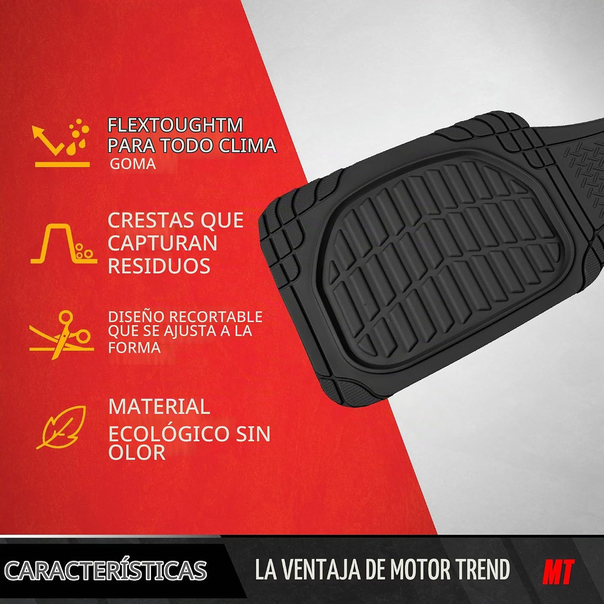 Motor Trend Premium FlexTough Alfombrillas de piso de goma para la parte trasera, alfombrillas universales de alta resistencia para todo tipo de clima, con ajuste personalizado para coches, sedanes