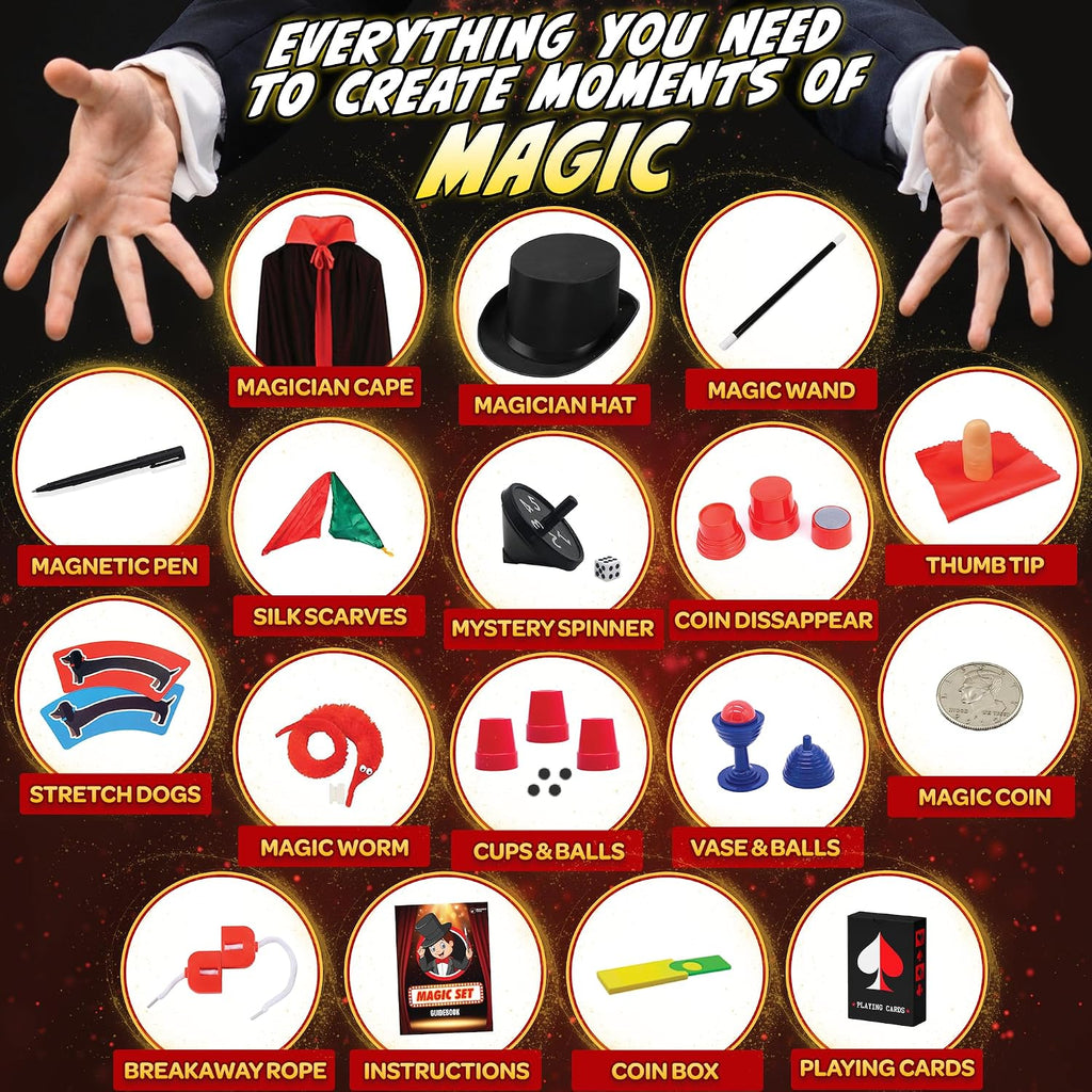 Kit de magia para niños | Juego de trucos de magia para niños de 6 8 10 12 años | Disfraz de mago para juego de simulación con guía fácil de seguir e instrucciones en video incluidas
