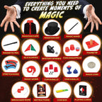 Kit de magia para niños | Juego de trucos de magia para niños de 6 8 10 12 años | Disfraz de mago para juego de simulación con guía fácil de seguir e instrucciones en video incluidas