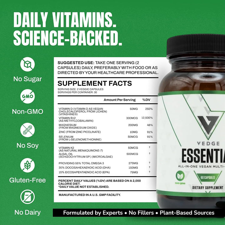 VEDGE Multivitamínico vegano Omega 3 para mujeres y hombres \u2013...