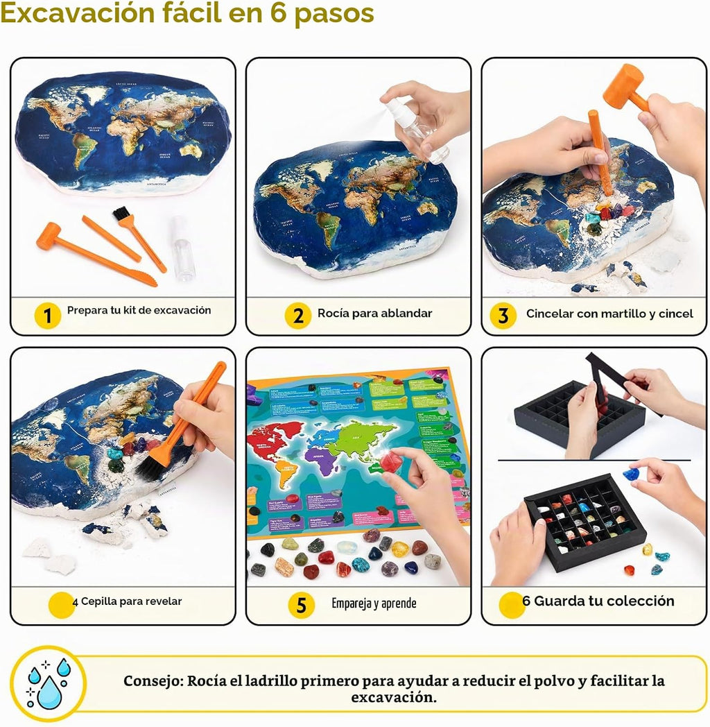 CubicFun Kit de excavación de piedras preciosas del mapa del mundo para