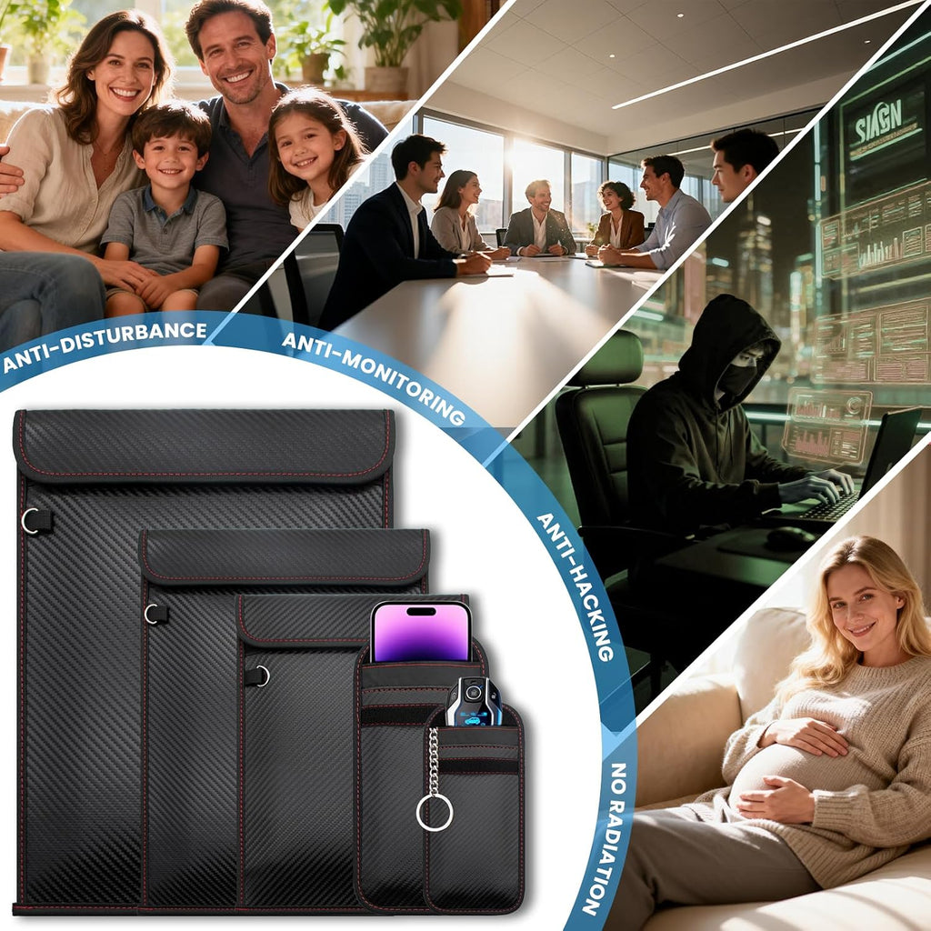 Faraday Bags - Paquete de 5 bolsas Faraday antirrastreo para teléfonos, llaves de automóvil, tabletas y portátiles, bolsa EMP resistente al agua, seguridad de datos y protección de viajes