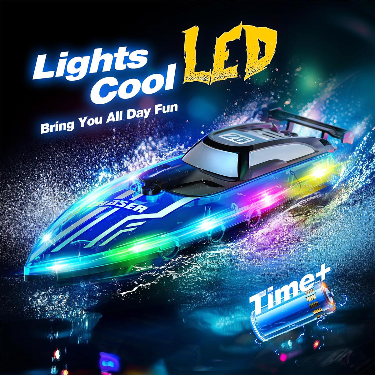 JOI MEW Barco a control remoto para niños con luces LED, barcos de...
