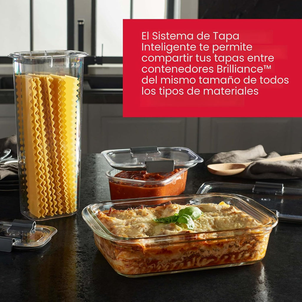 Rubbermaid Brilliance - Recipientes de vidrio para almacenamiento de alimentos, varios tamaños, juego de 9, sin BPA, a prueba de fugas, transparentes