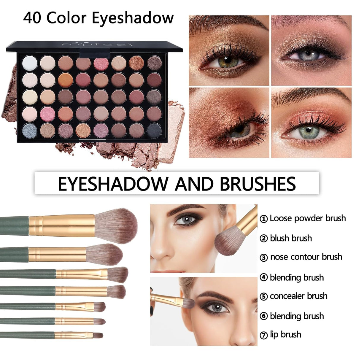 Kit completo de maquillaje para niñas, paleta de sombras de ojos, b...