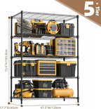 M MZG Estantería de garaje resistente con 5 estantes, estante de almacenamiento ajustable para cocina, lavandería, baño, despensa, capacidad de 1750 libras, color negro, 17.7 x 47.3 x 72.4 pulgadas