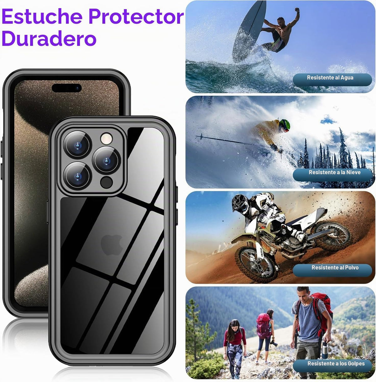 Funda impermeable para iPhone 15 Pro Max 2026, protector de pantalla integrado y protector de cámara de vidrio, a prueba de golpes, IP68 bajo el agua, a prueba de caídas, para iPhone 15 Pro Max de 6.7 pulgadas