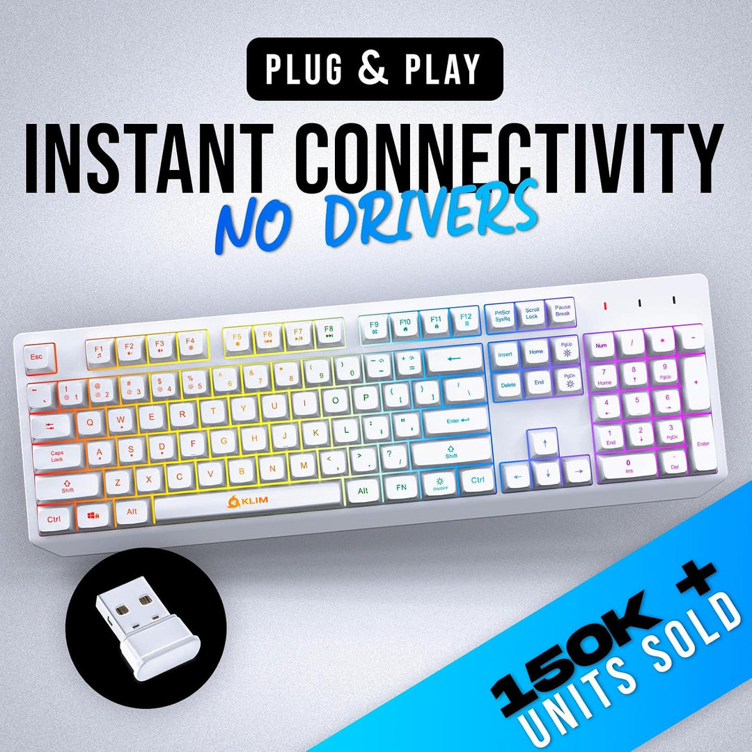 Teclado inalámbrico KLIM Chroma Blanco \u2013 Retroiluminación RGB,...