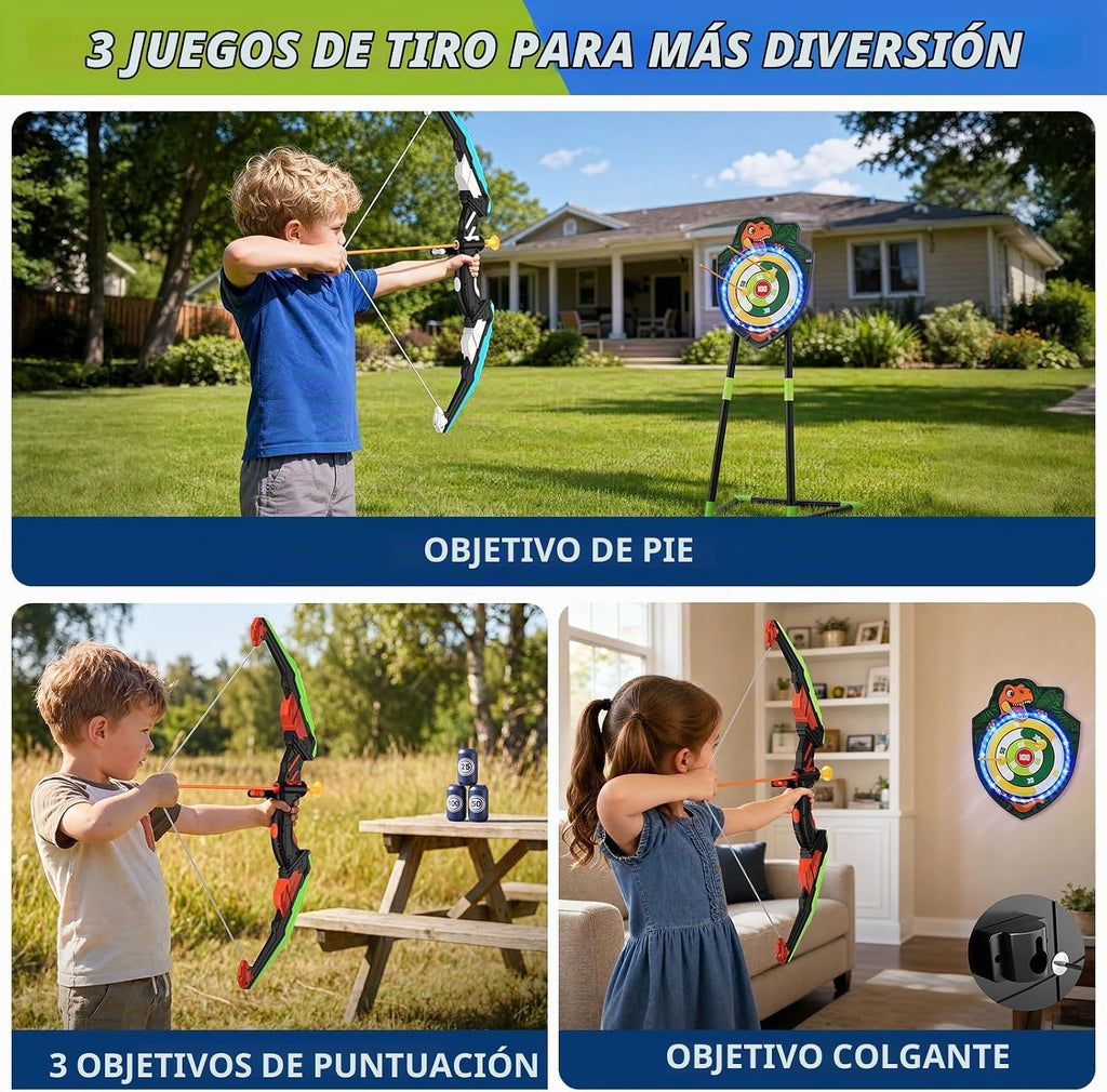 Bow y Arrow para Kids, LED Light Up Archery Set, Indoor Outdoor Sport Gifts para Boys Girls Ages 4-12