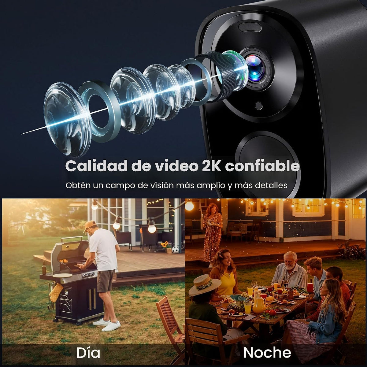 realhide Cámaras de seguridad inalámbricas para exteriores, 2K alimentado por batería AI Detección de Movimiento Spotlight Sirena Alarma WiFi Cámara de vigilancia para el hogar, conversación de 2 vías