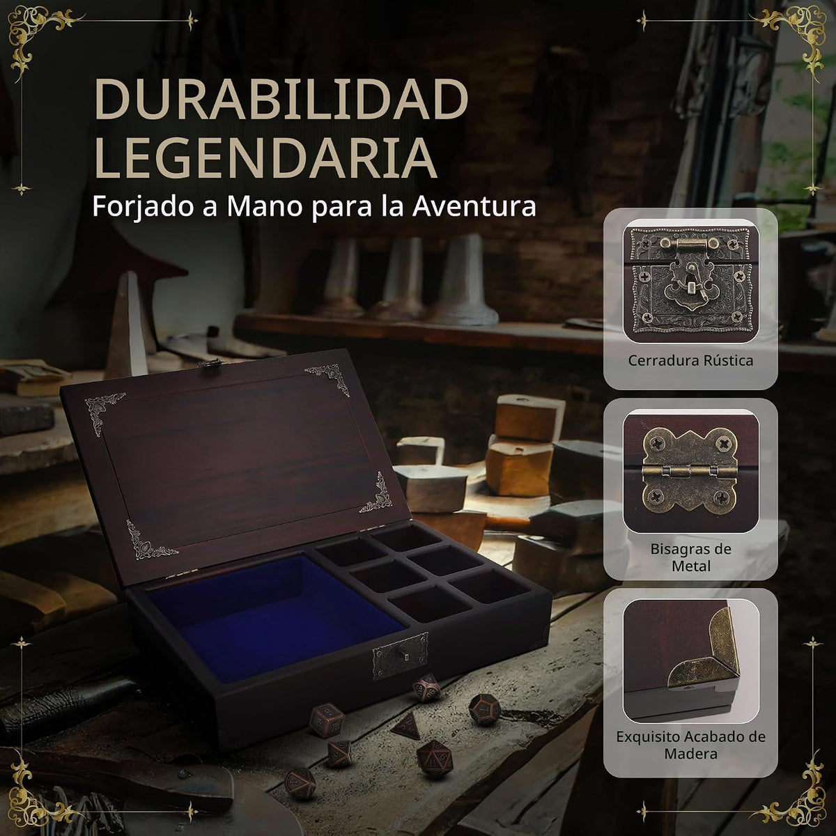 Bandeja de dados 2 en 1 – bandeja de dados con cosas de dnd – caja de dados y organizador de almacenamiento | Bandeja rodante de dados para juegos de mesa RPG – Estuche de dados para rodar para jugadores de Calabozos y Dragones