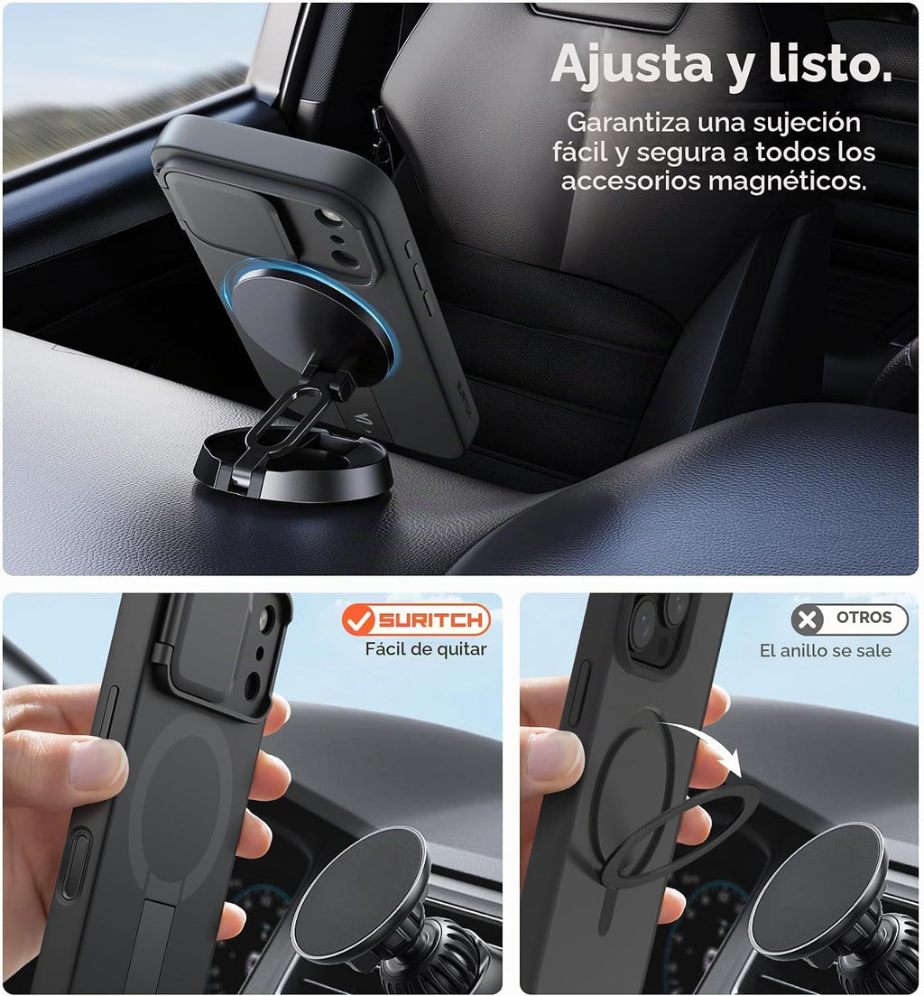 SURITCH para iPhone 18 Pro Funda para MagSafe, Cobertura de Cámara, Negra