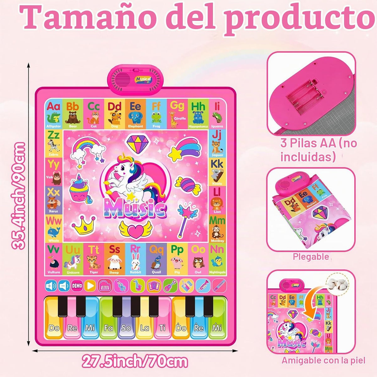Juguetes para niñas de 1 año: 3 en 1 Alfabeto Animal Piano Music Play Mat