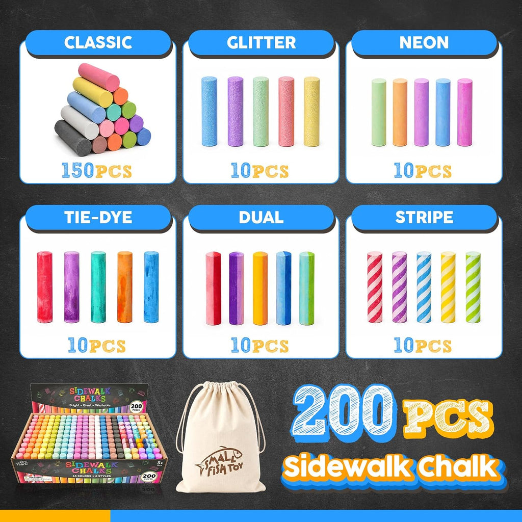 200 tizas de acera para niños, 6 estilos en 15 colores, tiza jumbo a granel