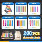 200 tizas de acera para niños, 6 estilos en 15 colores, tiza jumbo a granel