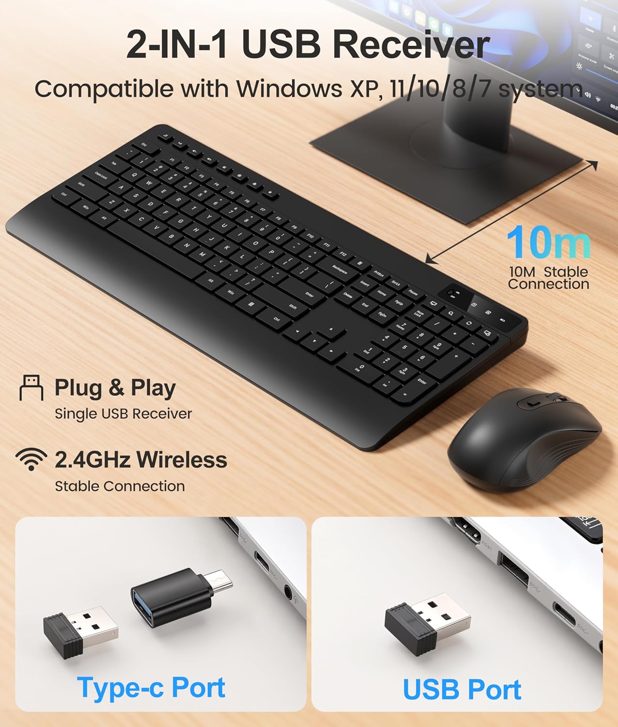 Combo silencioso de teclado y mouse inalámbricos: mouse silencioso...