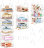 Organizador de armario colgante de profundidad extendida de 6 niveles, estantes colgantes de almacenamiento con ganchos para colgar ropa, suéteres, toallas, bolsos, cubos de malla metálica apilables