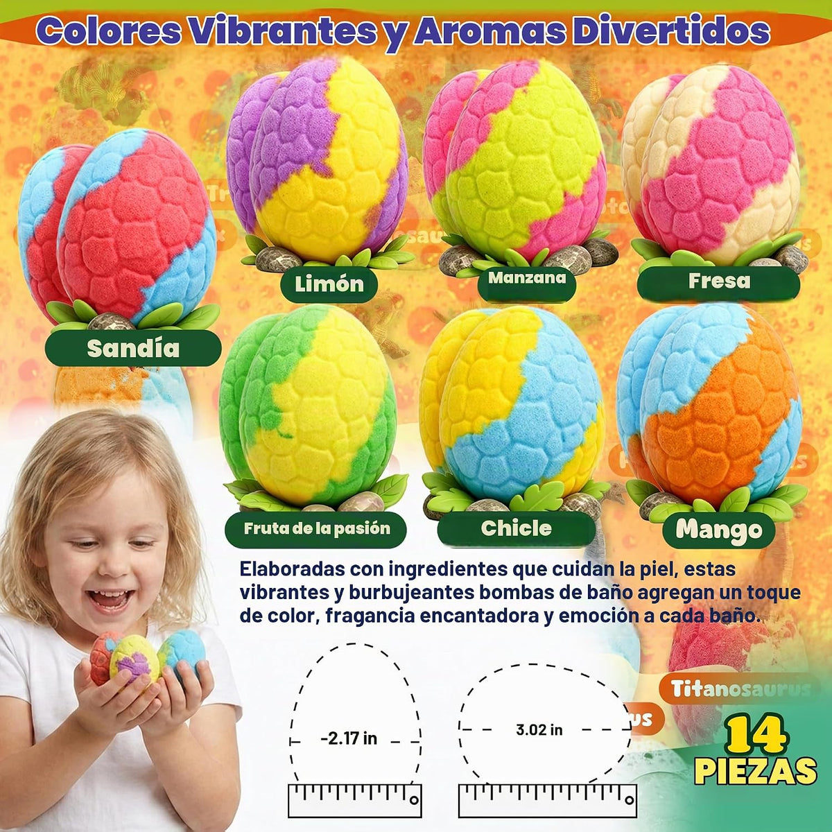 Juego de bombas de baño de huevos de dinosaurio, paquete de 14 chispas sorpresa con juguete oculto en el interior, bombas de baño para niños pequeños y niñas, regalo divertido no tóxico para