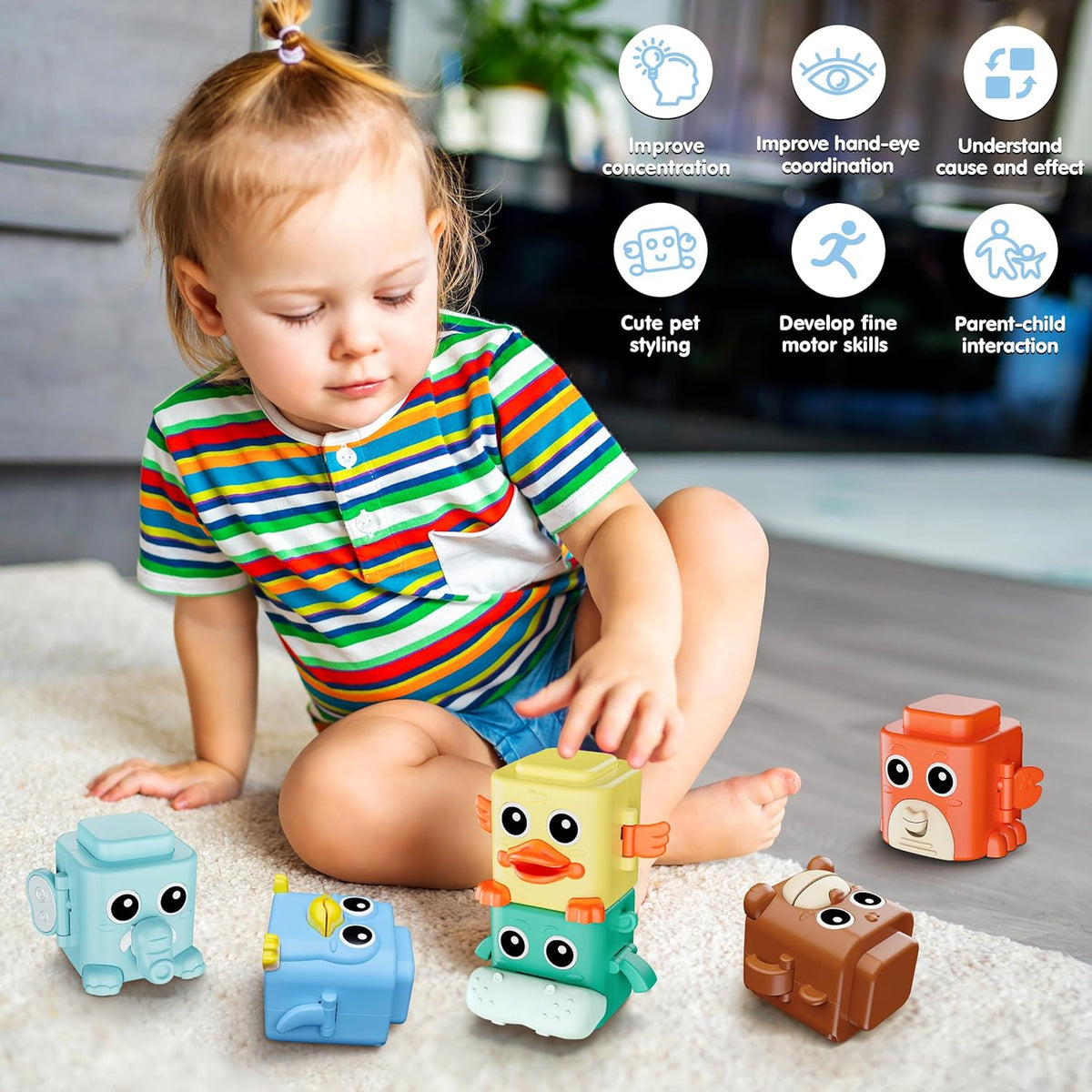 Stacking Toys Set Sensory Animal Stacking Blocks para 18+ Months Toddler Toy