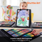 Shuttle Art Juego de arte para niños de 335 piezas, suministros de arte multimedia, kit de arte de regalo con caballete triple, 2 blocs de dibujo, 2 libros para colorear, pasteles al óleo, crayones y