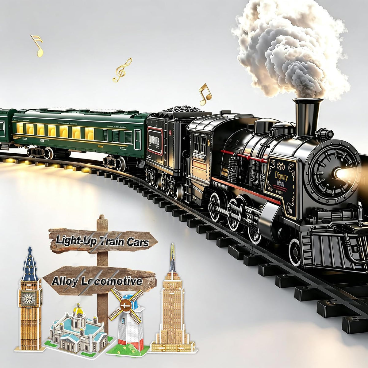 Juegos de trenes eléctricos para niños y niñas, aleación de metal, juguetes de trenes de Navidad, locomotora de vapor, vagones de pasajeros, pistas, luces y sonidos, regalos de cumpleaños recargables
