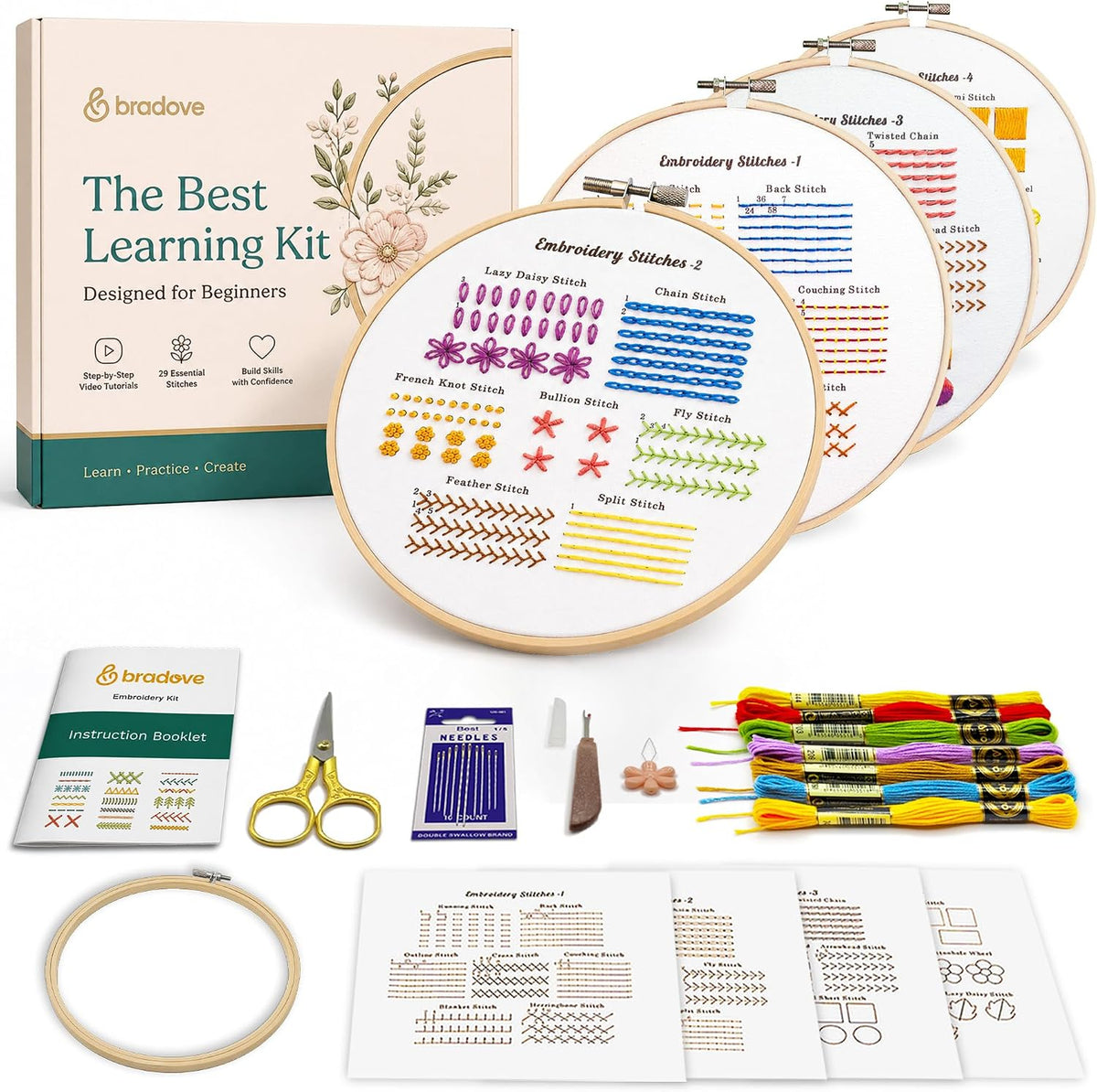 Bradove Classic Embroidery Learning Kit para Adults y Kids