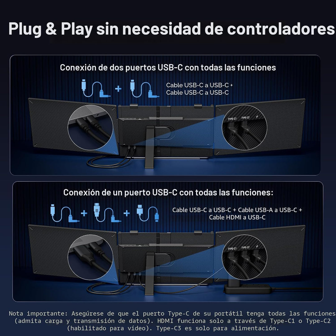 Vixtan Extensor de pantalla triple para portátil de 14 pulgadas, mo...