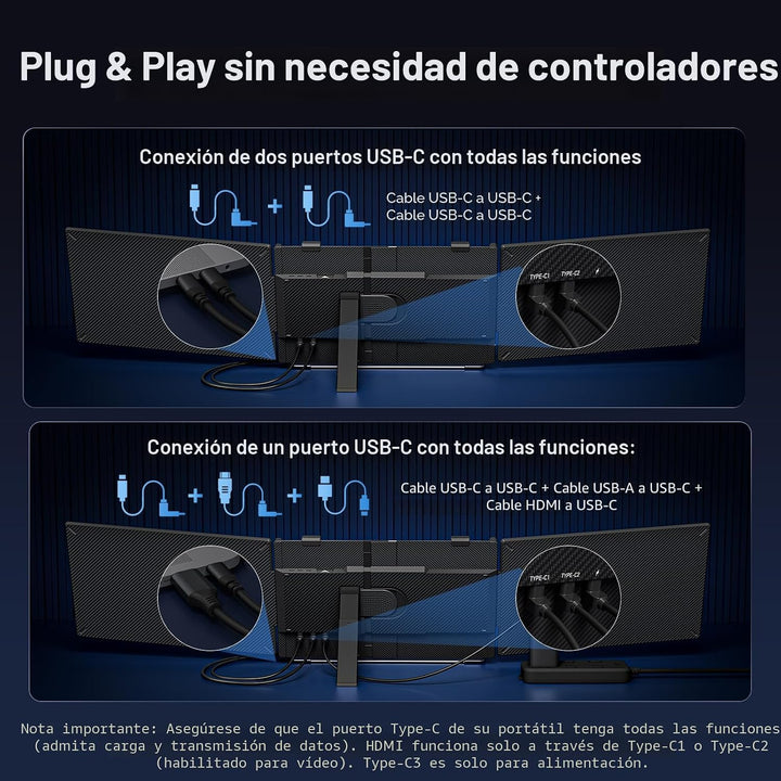 Vixtan Extensor de pantalla triple para portátil de 14 pulgadas, mo...