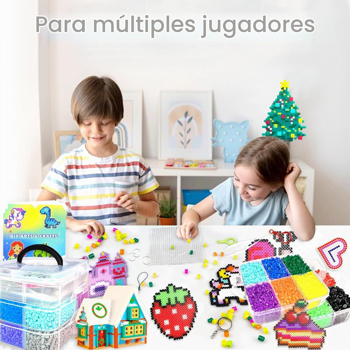 Kit de cuentas de fusibles para niños, 11000 cuentas fusibles, 20 colores de 0.197 in, kits de manualidades con caja de almacenamiento, tableros de clavijas y accesorios, juego de artes y manualidades para niñas y niños, regalos creativos de cumpleaños y