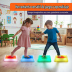 Special Supplies - Piedras LED de gel líquido para niños, bloques de equilibrio cuadrados iluminados, promueven la coordinación, el equilibrio, la fuerza para los niños, goma antideslizante duradera, juego seguro en interiores y exteriores, paquete de 4