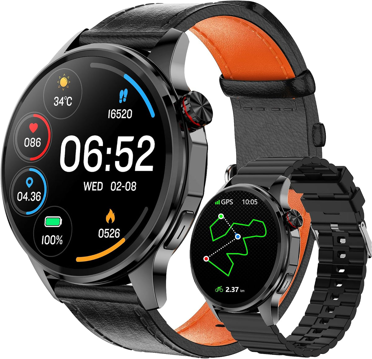 Smart Watch para Hombres con GPS, 1.46" AI Smartwatch, Llamadas/Texto por Bluetooth, Monitor de Ritmo Cardíaco y Sueño 24/7/Análisis de Salud, 100+ Modos Deportivos, Resistente al Agua 5ATM, Rastreador de Fitness para Android e iOS – 2 Correas